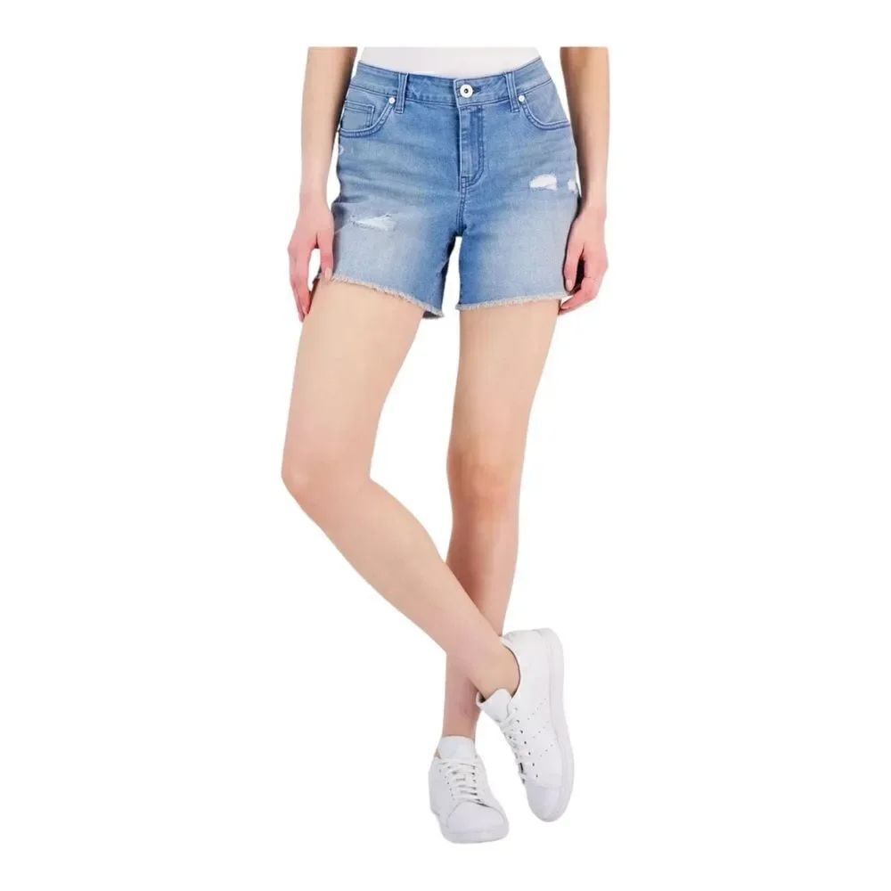 Style & Co Womens Distressed Frayed-Hem Shorts Mid Rise Camarillo 4 NWT